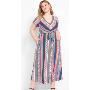 Lane Bryant Red and Blue Patterned Midi Dress
